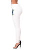 Double Rose Embroidery Distressed Skinny Jeans