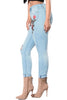 Double Rose Embroidery Distressed Skinny Jeans
