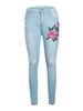 Double Rose Embroidery Distressed Skinny Jeans