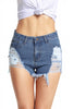 Medium Blue Denim Frayed Destroyed Shorts