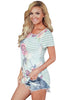 Floral and Striped Casual T-shirt