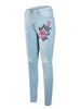 Double Rose Embroidery Distressed Skinny Jeans