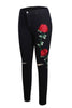 Double Rose Embroidery Distressed Skinny Jeans