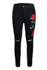Double Rose Embroidery Distressed Skinny Jeans