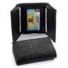 Black Leather -Crocodile Embossed -Tri-Fold Wallet