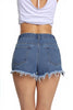 Medium Blue Denim Frayed Destroyed Shorts