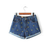Denim Shorts Women Summer Banana Flower Embroidery