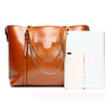 Women Oil PU Leather Tote Handbags