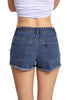 Blue Medium Wash Destroyed Denim Shorts