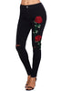 Double Rose Embroidery Distressed Skinny Jeans
