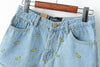 Denim Shorts Women Summer Banana Flower Embroidery