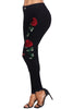 Double Rose Embroidery Distressed Skinny Jeans
