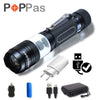 POPPAS Micro USB 1300LM XML-T6 Chips Red and White RAY LED Flashlight
