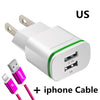 XEDAIN EU/USA Plug 2 Ports LED Light USB Charger