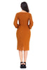 Mustard Puff Sleeve Belt Chiffon Pencil Dress