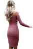 Off Shoulder Long Sleeve Rib Knit Sweater Dress