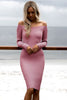 Off Shoulder Long Sleeve Rib Knit Sweater Dress