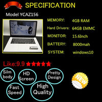 15.6 inch 4G RAM 64G ROM Intel Atom X5-8350 Windows10