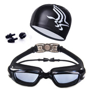 Cooling Swimming Goggles with Hat + Ear Plug + Nose Clip