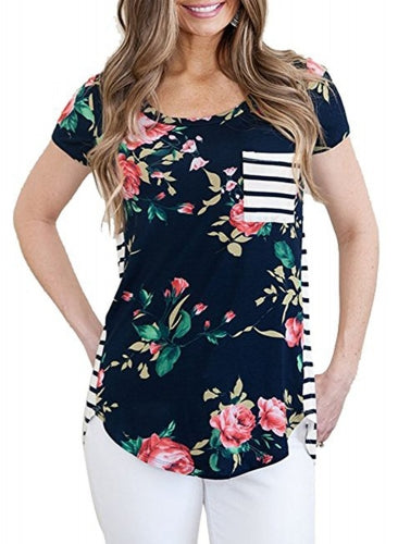 Floral and Striped Casual T-shirt