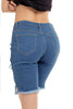Blue Camo Patchwork Frayed Cutout Denim Shorts