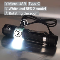 POPPAS Micro USB 1300LM XML-T6 Chips Red and White RAY LED Flashlight