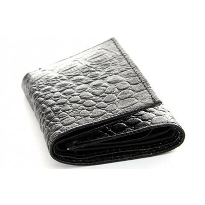 Black Leather -Crocodile Embossed -Tri-Fold Wallet