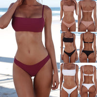 Split solid color bikini tight swimsuit backless