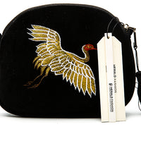 Herald Fashion Mini Velvet Embroidery Crane Shell Bag
