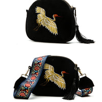 Herald Fashion Mini Velvet Embroidery Crane Shell Bag