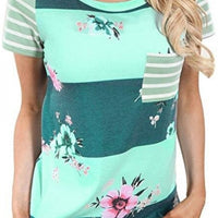 Floral and Striped Casual T-shirt