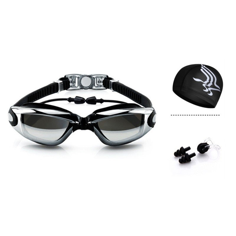 Cooling Swimming Goggles with Hat + Ear Plug + Nose Clip