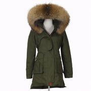 Soperwillton New 2017 Winter Jacket Women Real Large Raccoon Fur Collar Thick Loose size Coat outwear Parkas Army Green #A050