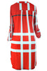 Red Plaid Roll up Sleeves Arched Hemline Dress