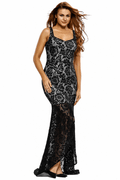 Black Lace Nude Illusion Fishtail Party Dress
